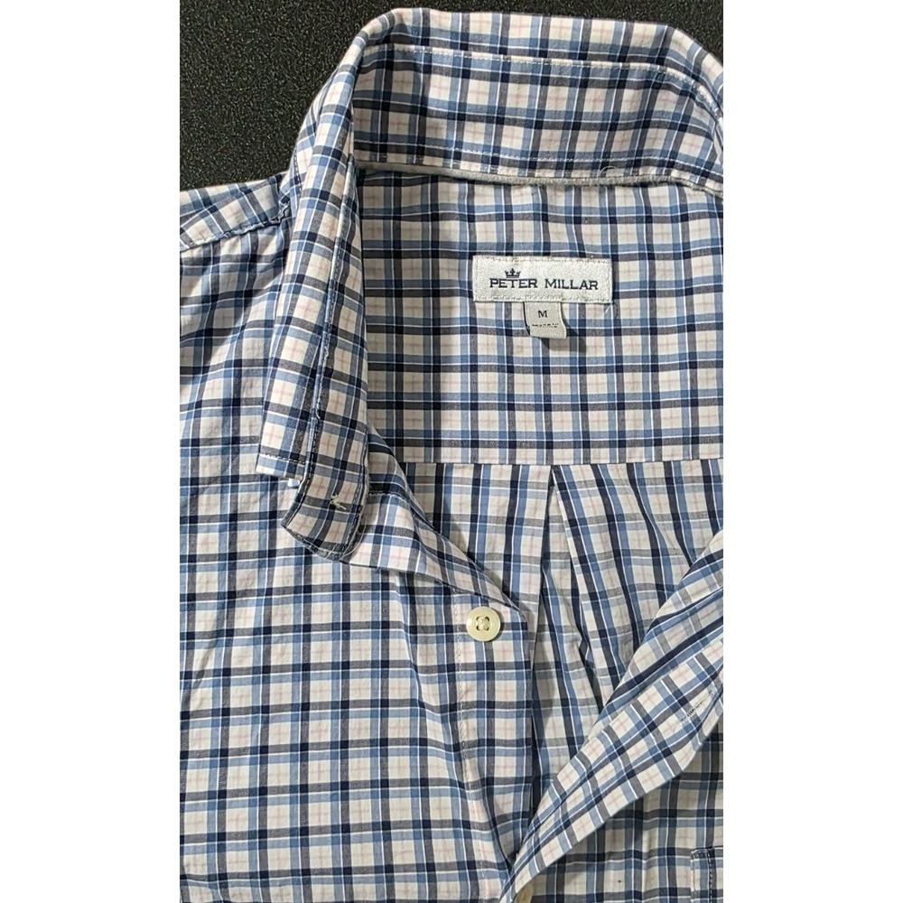 Peter Millar Summer Comfort Plaid Check L/S Button Down Shirt Sz M Performance